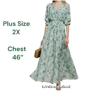 Floral Maxi Dress Green V Neck Women’s Plus Size XXL